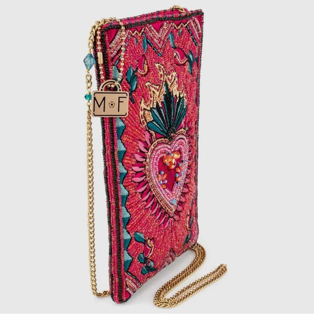 Mary Frances Pure Passion Pink Beaded Crossbody Clutch Handbag